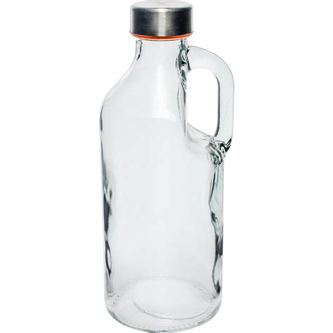 1 Liter Glass Bottle With Handle And Silver Caps
