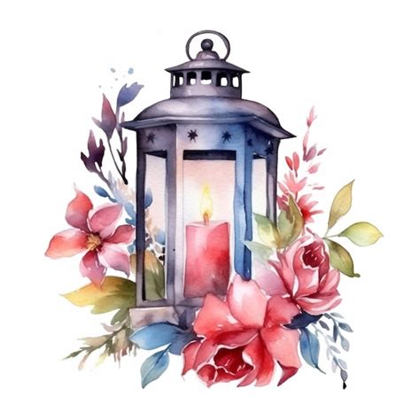 Premium Ai Image A Watercolor Painting Of A Lantern With Flowers And