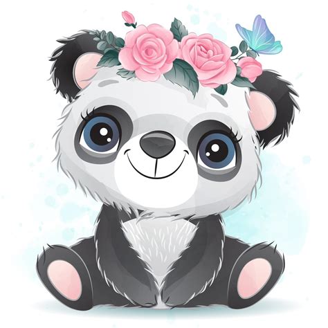 Cute Panda Clipart With Watercolor Illustration Etsy Baby Animal