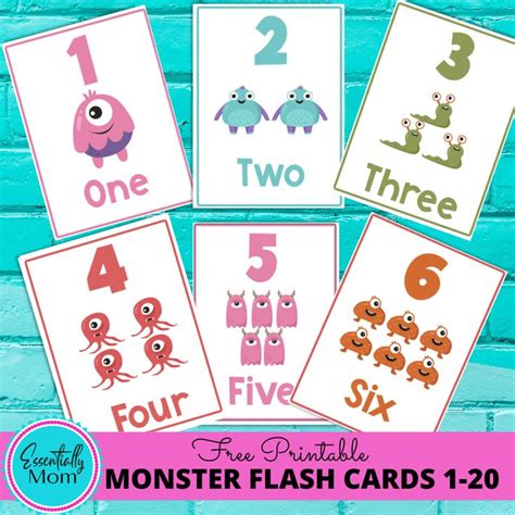 Monster Number Flash Cards Free Printable Number Flash Cards 1 20