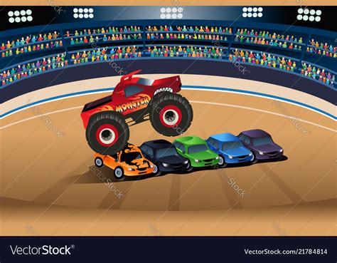 Monster Truck Jumping On Cars Royalty Free Vector Image