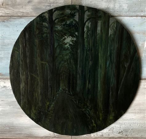 Original Oil Painting Dark Forest Round Canvas Painting 40 Cm Etsy