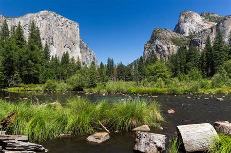 Classic View Of Yosemite Valley In Yosemite National Park California