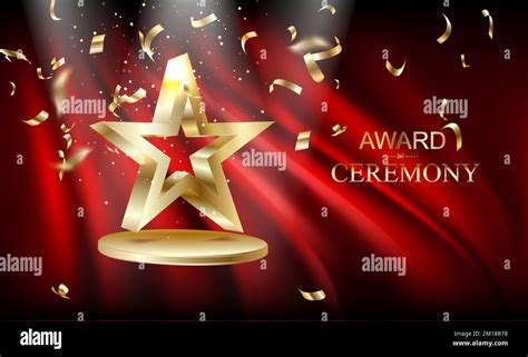 Award Ceremony Background With 3d Gold Star Element And Glitter Light