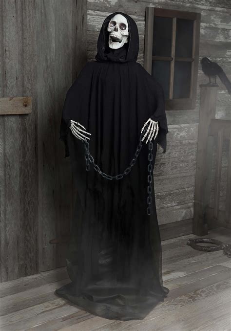 5 Foot Animated Light Up Reaper Halloween Prop Skeleton Decorations