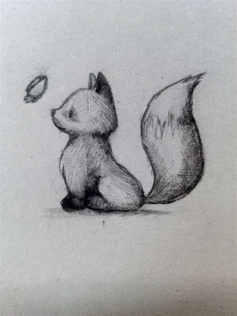 A Pencil Drawing Of A Fox Sitting On The Ground With A Leaf In Its Mouth