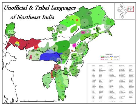 Unofficial And Tribal Languages In Northeast India By Jellyburger Map