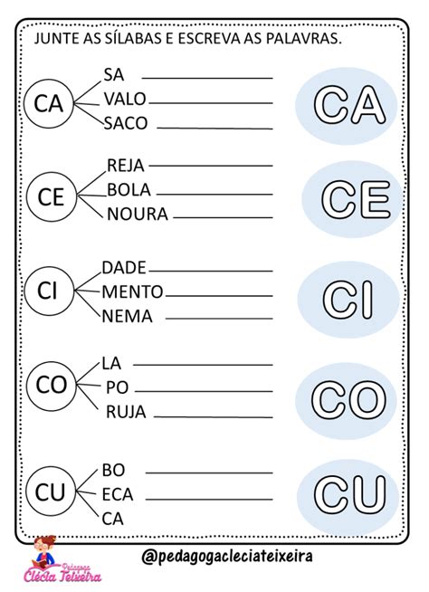 Atividades de alfabetização sílabas letras B C D F G H