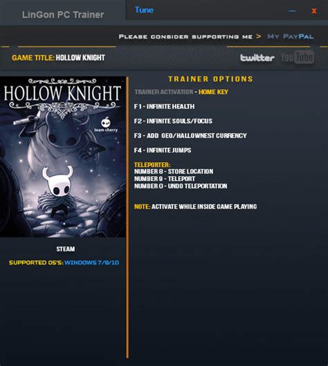 Hollow Knight Trainer 9 V10 Lingon Download Cheats Codes Trainers