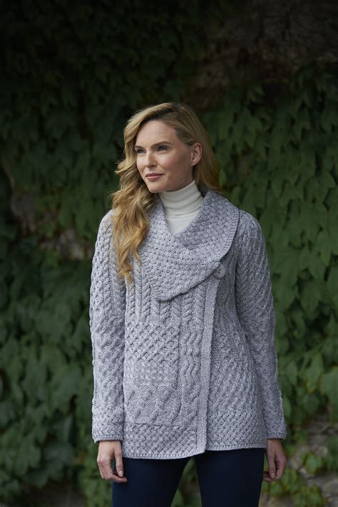 one button patchwork aran knitted cardigan by natallia kulikouskaya for