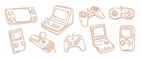 Retro Video Game Consoles Outline Style Set 8520841 Vector Art At Vecteezy