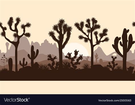 Desert Seamless Pattern With Joshua Trees Opuntia Vector Image