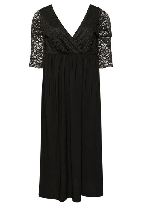 Yours London Plus Size Black Lace Wrap Maxi Dress Yours Clothing