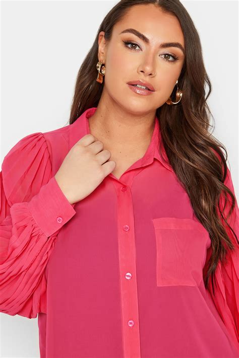 Plus Size Yours London Hot Pink Pleat Sleeve Shirt Yours Clothing