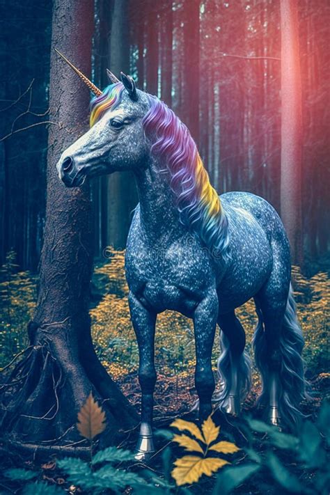Imagine Full Body Realistic Rainbow Unicorn Generative Ai Stock