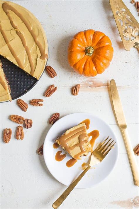 paleo and vegan pumpkin cheesecake with salted caramel wholesomelicious