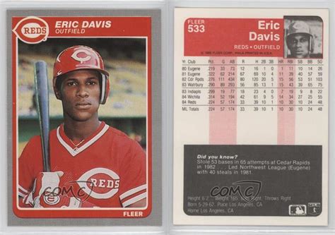 Shipped with ebay standard envelope for trading cards, stamps, postcards & coins up to $20. 1985 Fleer #533 Eric Davis Cincinnati Reds RC Rookie Baseball Card | eBay