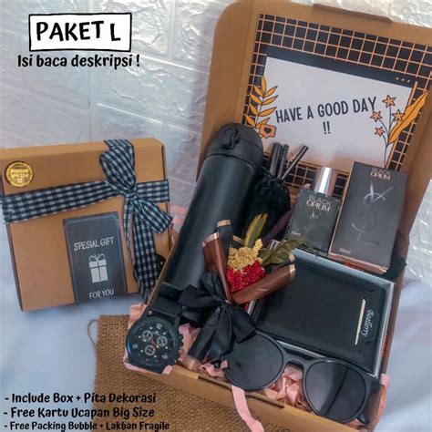 Paket L Eksklusif Black Kado T Box Hampers Cowok Pria Hadiah Ulang