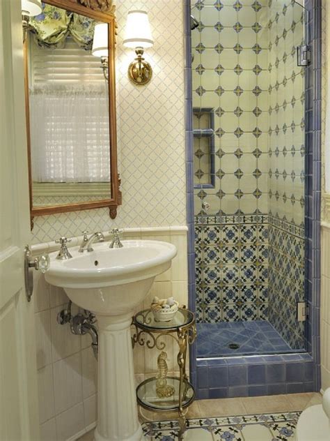 Nice Small Country Style Bathroom With Decorative Tiles Bathroom
