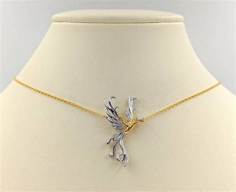 Two Tone Phoenix Rising Necklace 925 Silver And Gold Phoenix Etsy