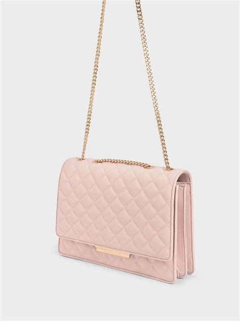 Pink Quilted Chain Strap Shoulder Bag Charles And Keith Th