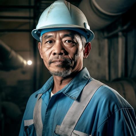 Premium Ai Image A Man Wearing A Hard Hat And A Hard Hat Stands In