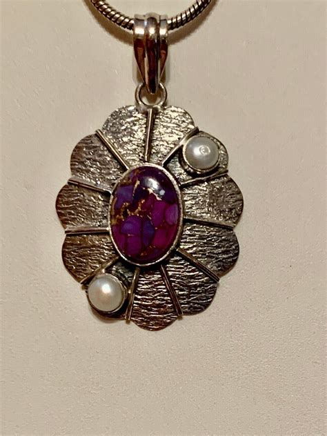 Purple Copper Turquoise Pendant 925 20 Sterling Silver Necklace EBay
