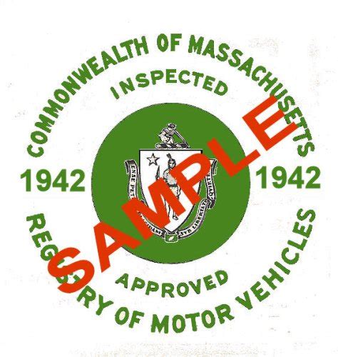 1942 Massachusetts Fall Inspection Sticker Green Bob Hoyts Classic