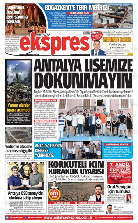28 Temmuz 2022 tarihli Antalya Ekspres Gazete Manşetleri