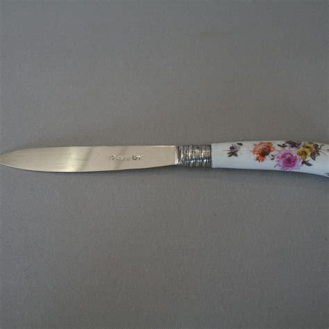 A Meissen Type Porcelain Handled Antique Letter Knife With Silver Blade