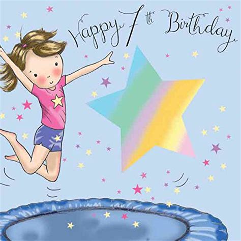Twizler 7th Birthday Card For Girl With Trampoline Seven Year Old