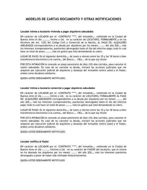 Modelos Cartas Documento Otrasnotificaciones 2 MODELOS DE CARTAS