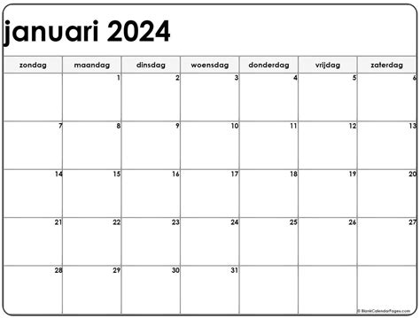 Januari 2024 Kalender Nederlandse Kalender Januari