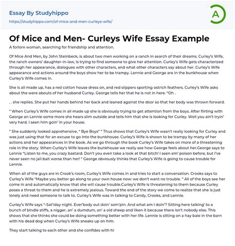 Of Mice And Men Curleys Wife Essay Example