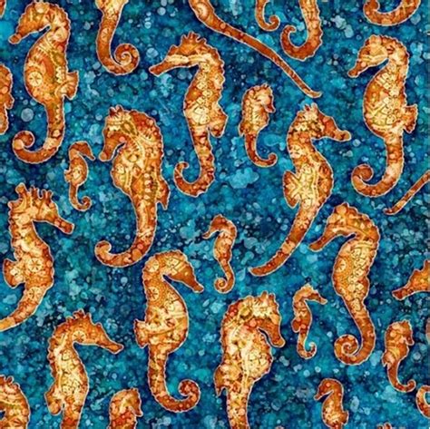 Cotton Fabric Nature Fabric Oceana Seahorses Colorful Aquatic Ocean