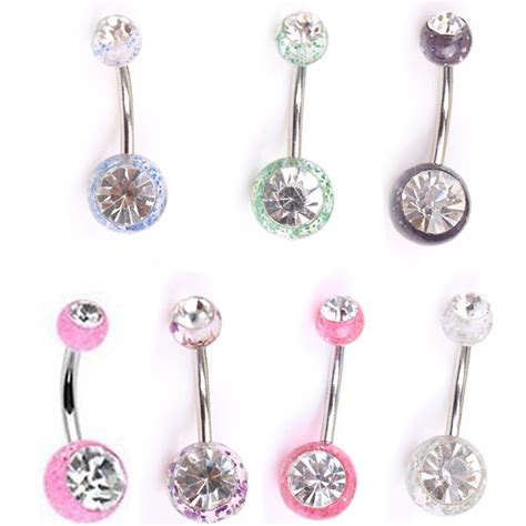 Piercing Navel Surgical Steel Single Rhinestone Belly Button Rings