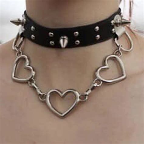 Metal Necklace Metal Choker Cute Black Choker Punk Link Heart Chain