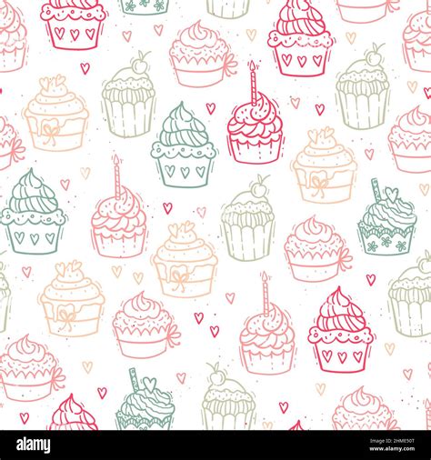 Cute Hand Drawn Cupcakes Seamless Pattern Sweet Background Great For