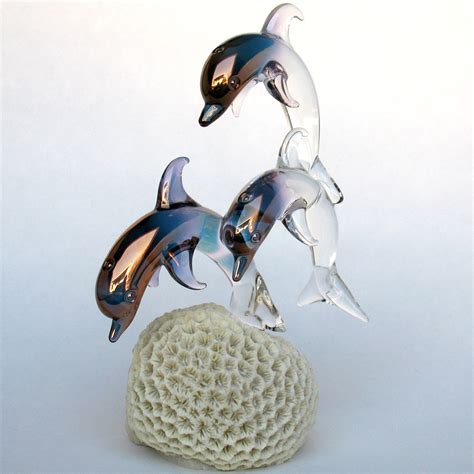 Blown Glass Dolphins Figurine Crystal Sculpture Prochaska Gallery