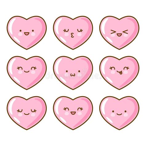 Set Of Pink Heart Emoji Isolated On White Background Vector Elements