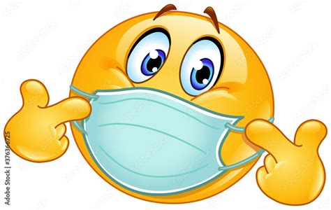 Emoji Emoticon With Medical Mask Over Mouth Pointing At Himself With