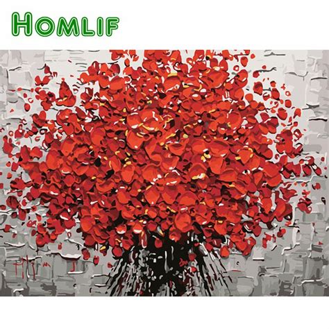 Homlif Full Squareround Drill Red Flower 5d Diy Diamond Painting By