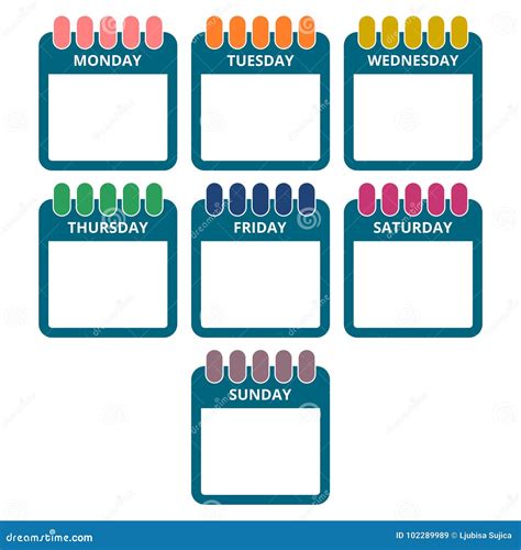 Days Of The Week Calendar Sheets With The Days Of The Week Stock