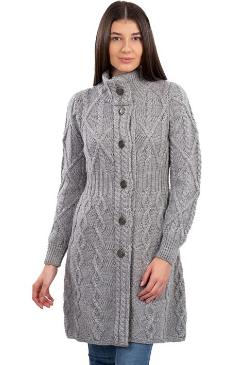 easy return saol 100 merino wool cardigan sweater irish aran knit