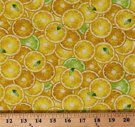 Cotton Lemons Limes Citrus Fruits Refreshing Summer Yellow Cotton