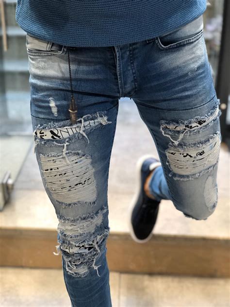 Buy Blue Slim Fit Ripped Jeans By GentWith Com With Free Shipping