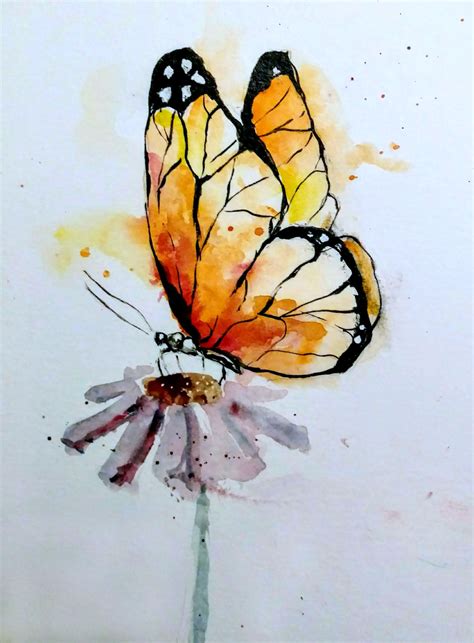 Watercolor Yellow Orange Butterfly Painted By Rayna Prettyman