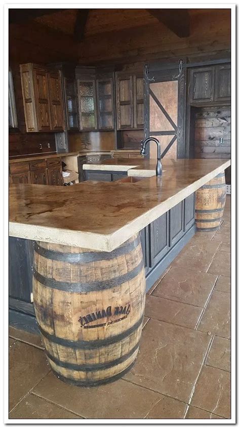 The most common wine barrel cabinet material is wood. 10+ Whiskey Themed Kitchen with Barrels and a Concrete ...