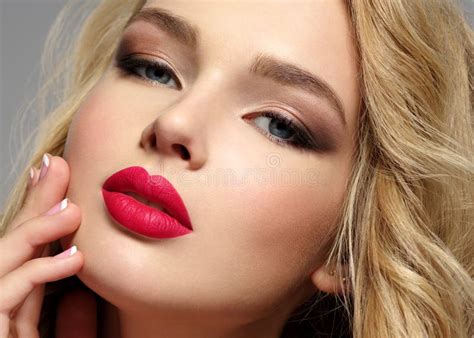 Beautiful Young Blond Girl With Red Lips Stock Image Image Of Female