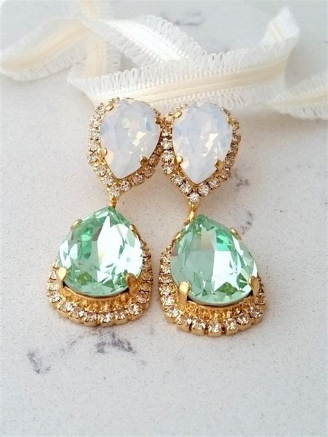 Opal Earringsmint Earringswhite Opal Earringsbridal Etsy White Opal